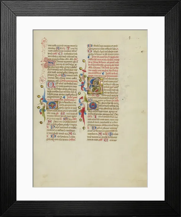 Framed Print : Initial S: Saint Urban; Missal, between about 1389 and 1400. Creator: Master of the Brussels Initials Framed Print : Initial S: Saint Urban; Missal, between about 1389 and 1400. Creator: Master of the Brussels Initials