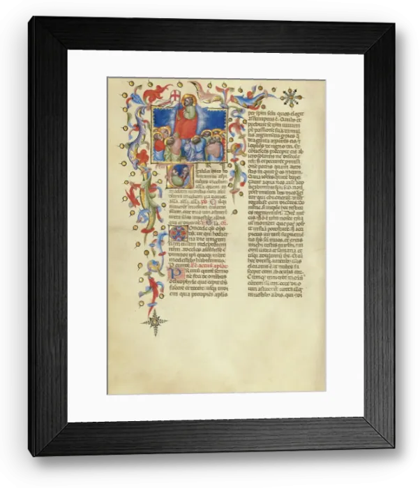 Framed Print : The Ascension: Initial V: Two Apostles; Missal, between about 1389 and 1400. Creator: Master of the Brussels Initials Framed Print : The Ascension: Initial V: Two Apostles; Missal, between about 1389 and 1400. Creator: Master of the Brussels Initials