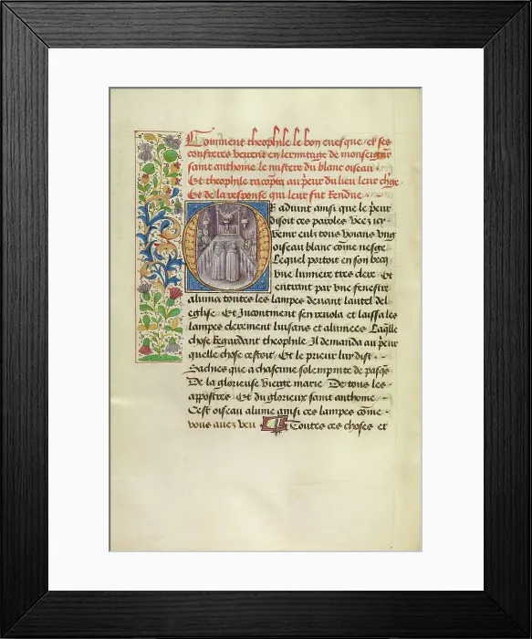 Framed Print : Initial O: The Miracle of the Birds above the Hermitage Altar, about 1465-1470. Creators: Master of the Brussels Romuleon, Workshop of the Master of the Brussels Romuleon Framed Print : Initial O: The Miracle of the Birds above the Hermitage Altar, about 1465-1470. Creators: Master of the Brussels Romuleon, Workshop of the Master of the Brussels Romuleon