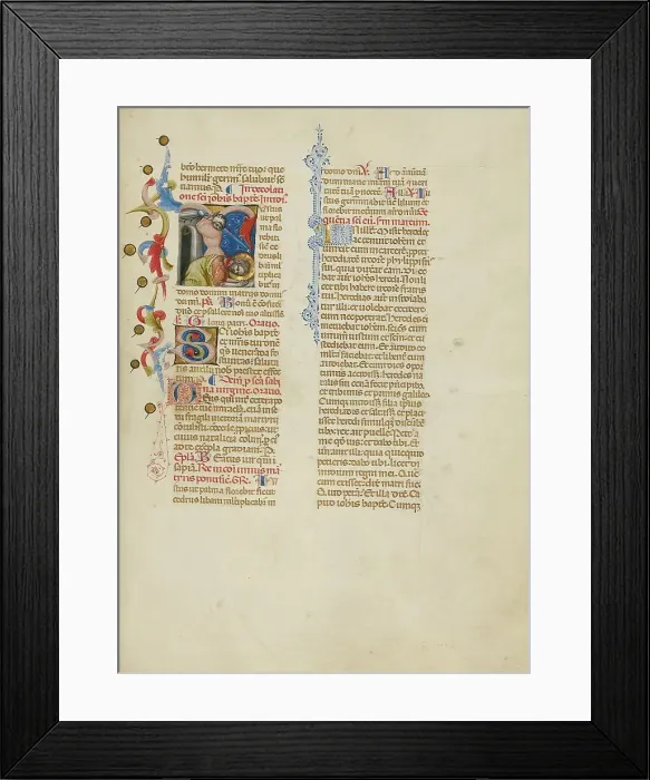 Framed Print : Initial J: The Beheading of Saint John the Baptist; Missal, between about 1389 and 1400. Creator: Master of the Brussels Initials Framed Print : Initial J: The Beheading of Saint John the Baptist; Missal, between about 1389 and 1400. Creator: Master of the Brussels Initials