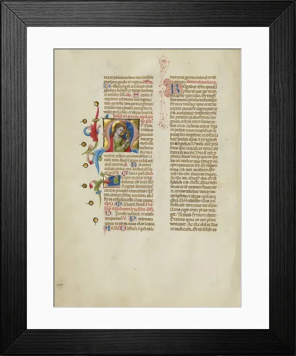 Framed Print : Initial M: Mary Magdalene; Missal, between about 1389 and 1400. Creator: Master of the Brussels Initials Framed Print : Initial M: Mary Magdalene; Missal, between about 1389 and 1400. Creator: Master of the Brussels Initials