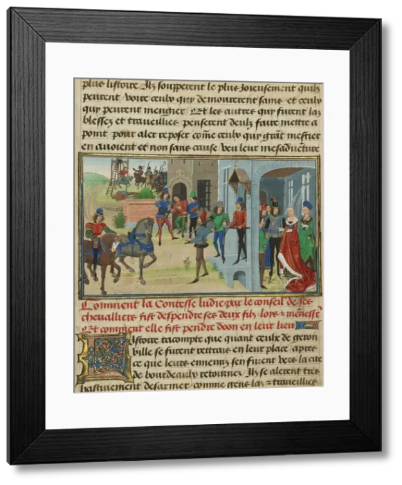 Framed Print : Lydia Ordering the Death of her Sons, written 1463-1465; illuminated 1467-1472. Creators: Loyset Liedet, Pol Fruit Framed Print : Lydia Ordering the Death of her Sons, written 1463-1465; illuminated 1467-1472. Creators: Loyset Liedet, Pol Fruit