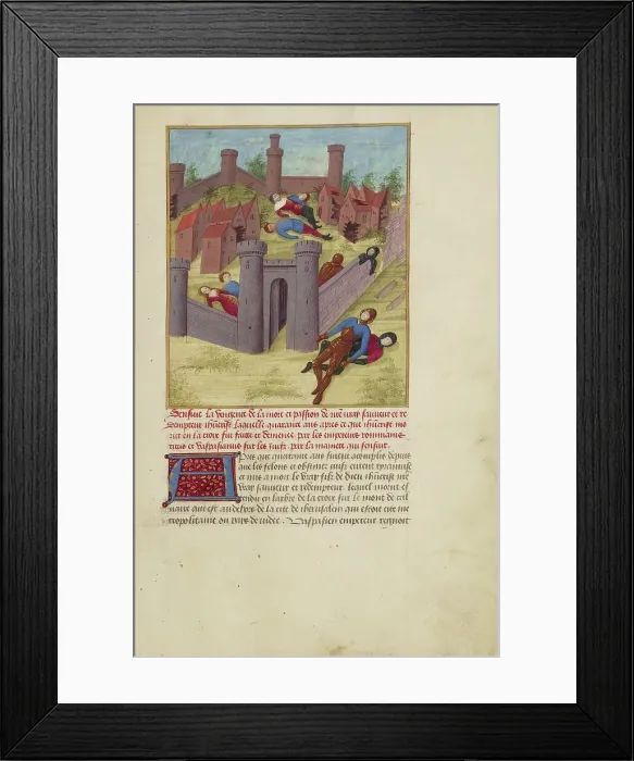 Framed Print : The Destruction of Jerusalem; La Passion de nostre seigneur ihesus christ, about 1480-1490. Creators: Master of Guillaume Lambert, Workshop of Master of Guillaume Lambert Framed Print : The Destruction of Jerusalem; La Passion de nostre seigneur ihesus christ, about 1480-1490. Creators: Master of Guillaume Lambert, Workshop of Master of Guillaume Lambert