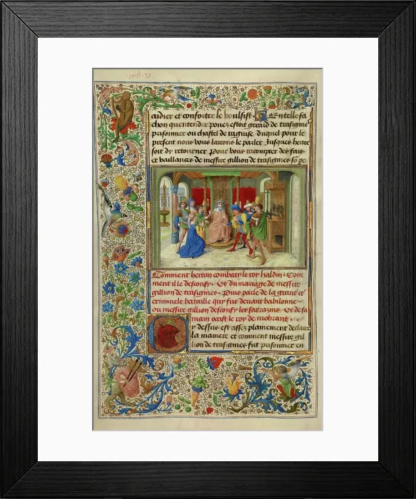 Framed Print : King Haldin Accusing the Sultan's Daughter Gracienne of Dishonorable Behavior, 1464. Creators: Lieven van Lathem, David Aubert Framed Print : King Haldin Accusing the Sultan's Daughter Gracienne of Dishonorable Behavior, 1464. Creators: Lieven van Lathem, David Aubert