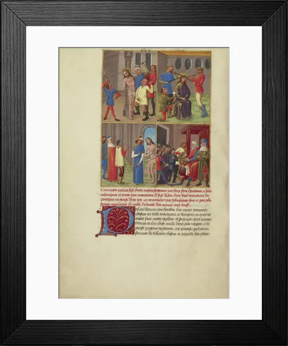 Framed Print : The Flagellation: The Crowning with Thorns: The Mocking of Christ... about 1480-1490. Creators: Master of Guillaume Lambert, Workshop of Master of Guillaume Lambert Framed Print : The Flagellation: The Crowning with Thorns: The Mocking of Christ... about 1480-1490. Creators: Master of Guillaume Lambert, Workshop of Master of Guillaume Lambert
