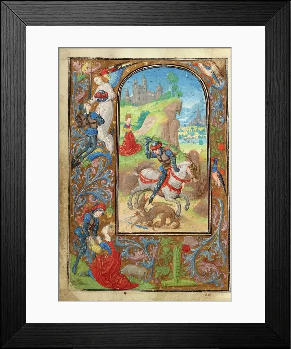 Framed Print : Saint George and the Dragon; Prayer Book of Charles the Bold, about 1471. Creator: Lieven van Lathem Framed Print : Saint George and the Dragon; Prayer Book of Charles the Bold, about 1471. Creator: Lieven van Lathem