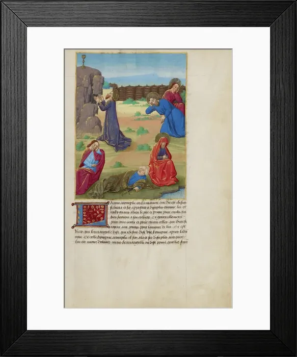 Framed Print : The Agony in the Garden; La Passion de nostre seigneur ihesus christ, about 1480-1490. Creators: Master of Guillaume Lambert, Workshop of Master of Guillaume Lambert Framed Print : The Agony in the Garden; La Passion de nostre seigneur ihesus christ, about 1480-1490. Creators: Master of Guillaume Lambert, Workshop of Master of Guillaume Lambert