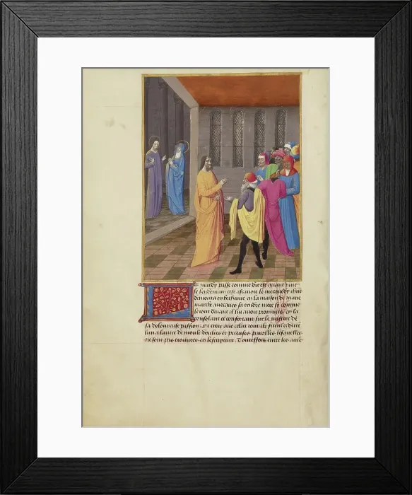 Framed Print : Judas Conspiring with the Jews and Christ Speaking to the Virgin, about 1480-1490. Creators: Master of Guillaume Lambert, Workshop of Master of Guillaume Lambert Framed Print : Judas Conspiring with the Jews and Christ Speaking to the Virgin, about 1480-1490. Creators: Master of Guillaume Lambert, Workshop of Master of Guillaume Lambert