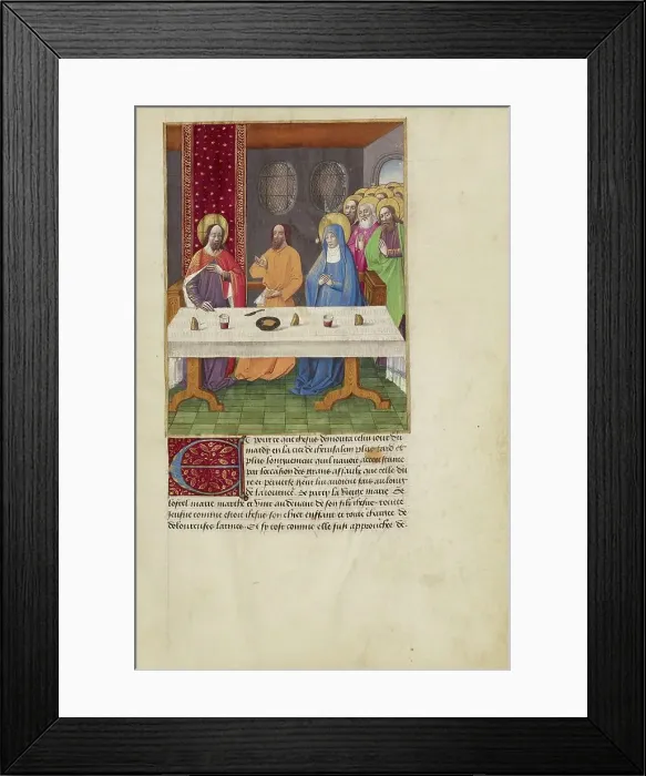Framed Print : Judas Seated at a Table between Christ and the Virgin, about 1480-1490. Creators: Master of Guillaume Lambert, Workshop of Master of Guillaume Lambert Framed Print : Judas Seated at a Table between Christ and the Virgin, about 1480-1490. Creators: Master of Guillaume Lambert, Workshop of Master of Guillaume Lambert