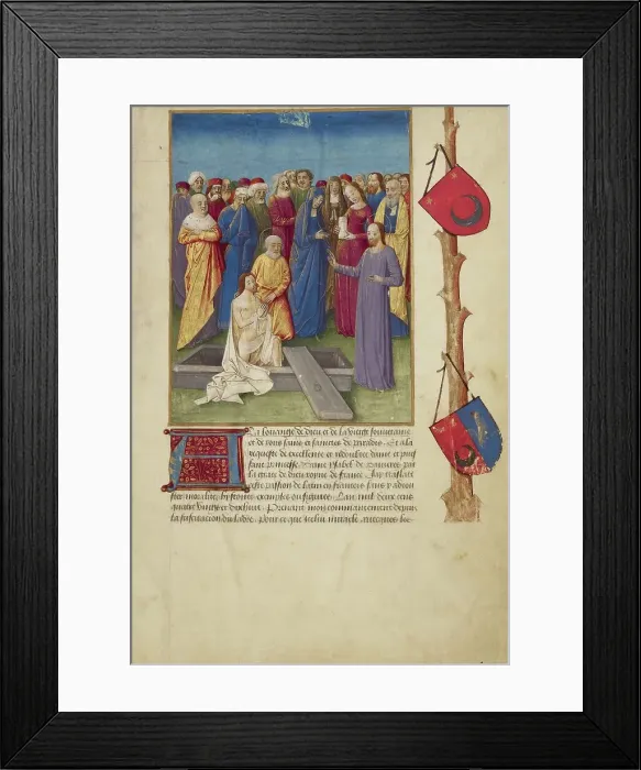 Framed Print : The Raising of Lazarus; La Passion de nostre seigneur ihesus christ, about 1480-1490. Creators: Master of Guillaume Lambert, Workshop of Master of Guillaume Lambert Framed Print : The Raising of Lazarus; La Passion de nostre seigneur ihesus christ, about 1480-1490. Creators: Master of Guillaume Lambert, Workshop of Master of Guillaume Lambert