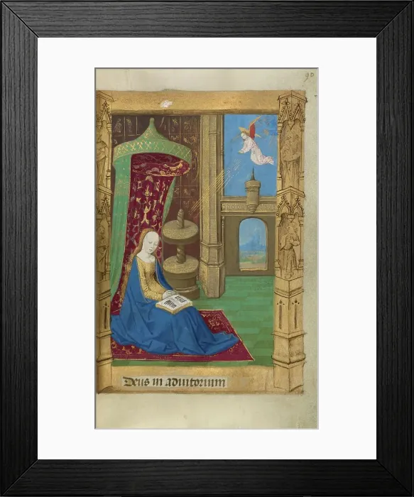 Framed Print : The Annunciation(?) or The Virgin Seated in Prayer; Book of Hours, 1478. Creator: Master of Guillaume Lambert Framed Print : The Annunciation(?) or The Virgin Seated in Prayer; Book of Hours, 1478. Creator: Master of Guillaume Lambert