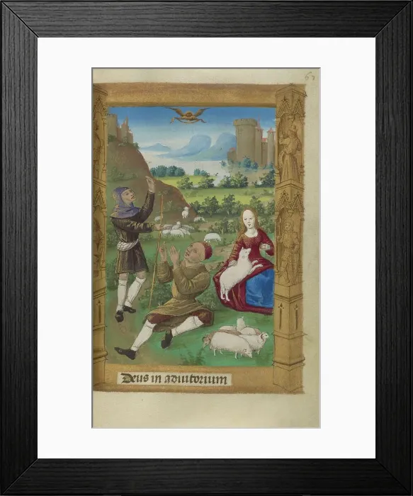 Framed Print : The Annunciation to the Shepherds; Book of Hours, 1478. Creator: Master of Guillaume Lambert
