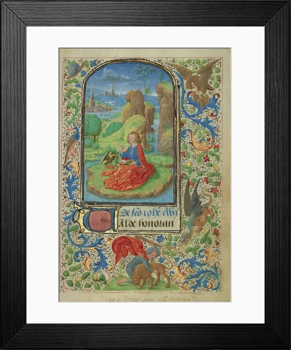 Framed Print : Saint John on Patmos; Prayer Book of Charles the Bold, 1469. Creator: Lieven van Lathem Framed Print : Saint John on Patmos; Prayer Book of Charles the Bold, 1469. Creator: Lieven van Lathem