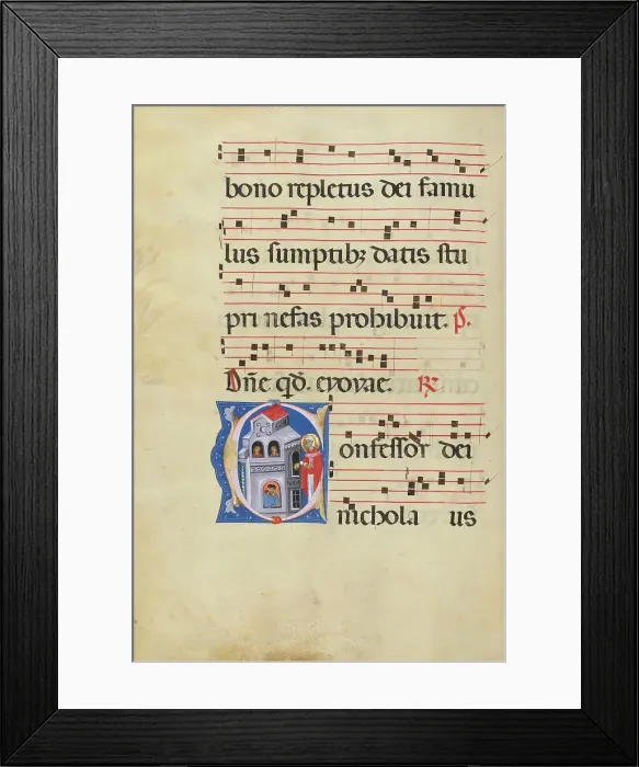 Framed Print : Initial C: Saint Nicholas; Antiphonal, late 13th century. Creator: Master of Gerona Framed Print : Initial C: Saint Nicholas; Antiphonal, late 13th century. Creator: Master of Gerona