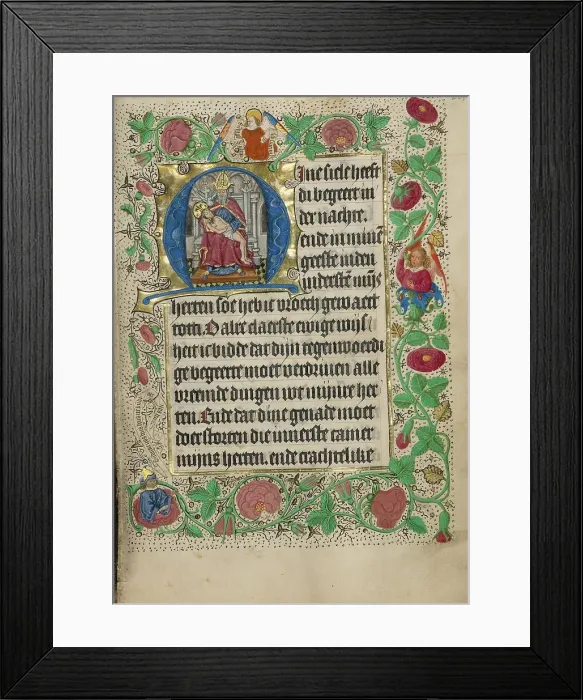 Framed Print : Initial M: The Throne of Grace Trinity; Book of Hours, Use of Utrecht, about 1460. Creator: Master of Evert Zoudenbalch Framed Print : Initial M: The Throne of Grace Trinity; Book of Hours, Use of Utrecht, about 1460. Creator: Master of Evert Zoudenbalch