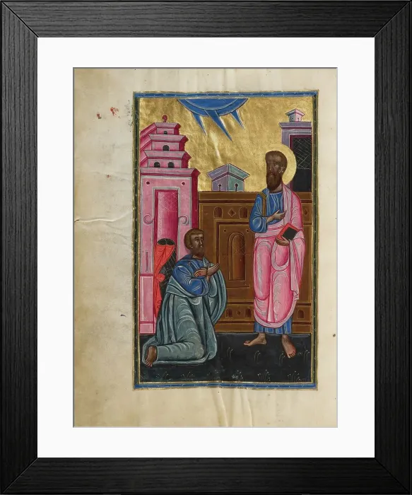 Framed Print : Saint Paul and Sergius, Roman Proconsul in Cyprus; Bible, 1637-1638. Creators: Malnazar, Aghap'ir