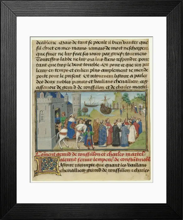 Framed Print : The Byzantine Emperor Welcoming Roussillon and Martel, written 1463-1465; illuminated 1467-1472. Creators: Loyset Liedet, Pol Fruit Framed Print : The Byzantine Emperor Welcoming Roussillon and Martel, written 1463-1465; illuminated 1467-1472. Creators: Loyset Liedet, Pol Fruit