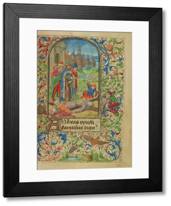 Framed Print : The Martyrdom of Saint Andrew; Prayer Book of Charles the Bold, 1469. Creator: Lieven van Lathem Framed Print : The Martyrdom of Saint Andrew; Prayer Book of Charles the Bold, 1469. Creator: Lieven van Lathem