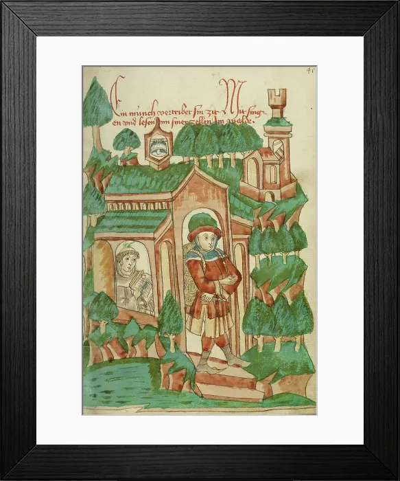 Framed Print : Barlaam Leaving the Hermitage; Barlaam und Josaphat, 1469. Creators: Hans Schilling, Diebolt Lauber