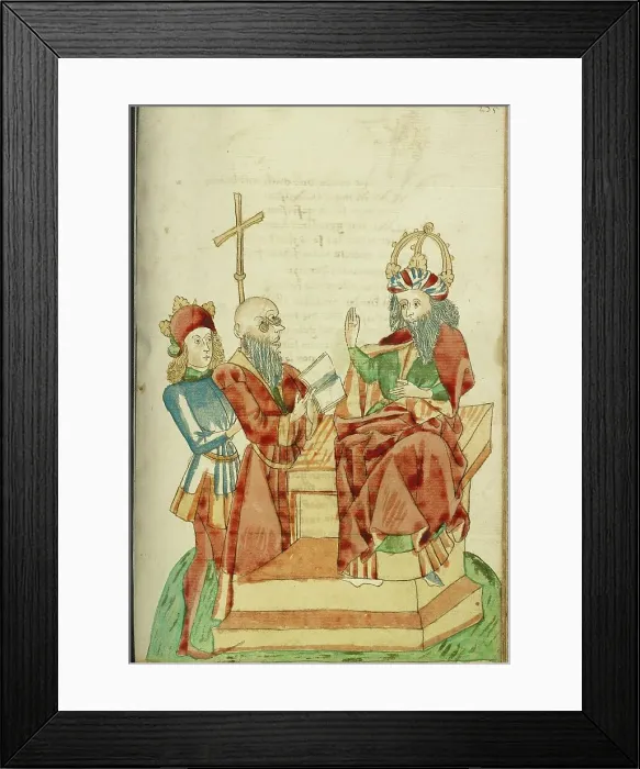 Framed Print : King Avenir Speaks to a Pagan Scholar in Josaphat's Presence; Barlaam und Josaphat, 1469. Creators: Hans Schilling, Diebolt Lauber Framed Print : King Avenir Speaks to a Pagan Scholar in Josaphat's Presence; Barlaam und Josaphat, 1469. Creators: Hans Schilling, Diebolt Lauber