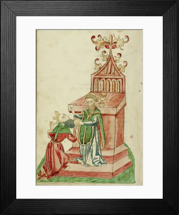 Framed Print : Josaphat receives Communion from Barlaam; Barlaam und Josaphat, 1469. Creators: Hans Schilling, Diebolt Lauber Framed Print : Josaphat receives Communion from Barlaam; Barlaam und Josaphat, 1469. Creators: Hans Schilling, Diebolt Lauber