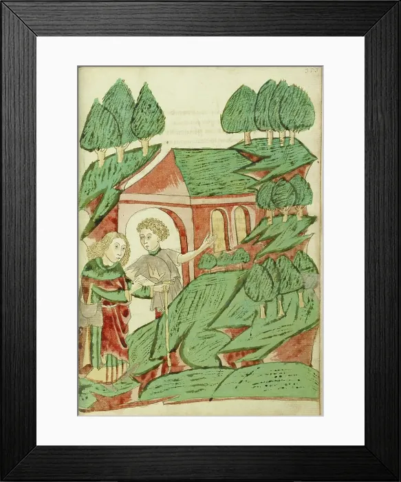 Framed Print : Josaphat meets a Hermit; Barlaam und Josaphat, 1469. Creators: Hans Schilling, Diebolt Lauber Framed Print : Josaphat meets a Hermit; Barlaam und Josaphat, 1469. Creators: Hans Schilling, Diebolt Lauber