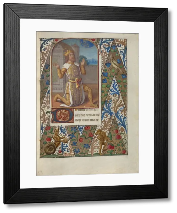 Framed Print : King David in Prayer; Book of Hours, about 1480-1490. Creator: Jean Bourdichon Framed Print : King David in Prayer; Book of Hours, about 1480-1490. Creator: Jean Bourdichon