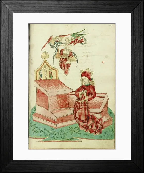 Framed Print : Josaphat Kneels Before an Altar, and sees his Father's Soul Lifted to Heaven by Angels, 1469. Creators: Hans Schilling, Diebolt Lauber Framed Print : Josaphat Kneels Before an Altar, and sees his Father's Soul Lifted to Heaven by Angels, 1469. Creators: Hans Schilling, Diebolt Lauber