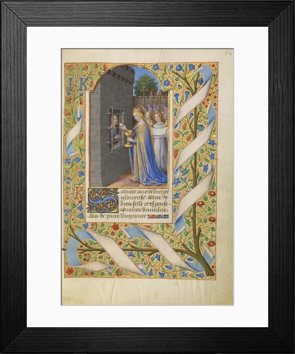Framed Print : Saint Avia in Prison Receiving Communion from the Virgin; Katherine Hours, about 1480-1485. Creator: Jean Bourdichon Framed Print : Saint Avia in Prison Receiving Communion from the Virgin; Katherine Hours, about 1480-1485. Creator: Jean Bourdichon