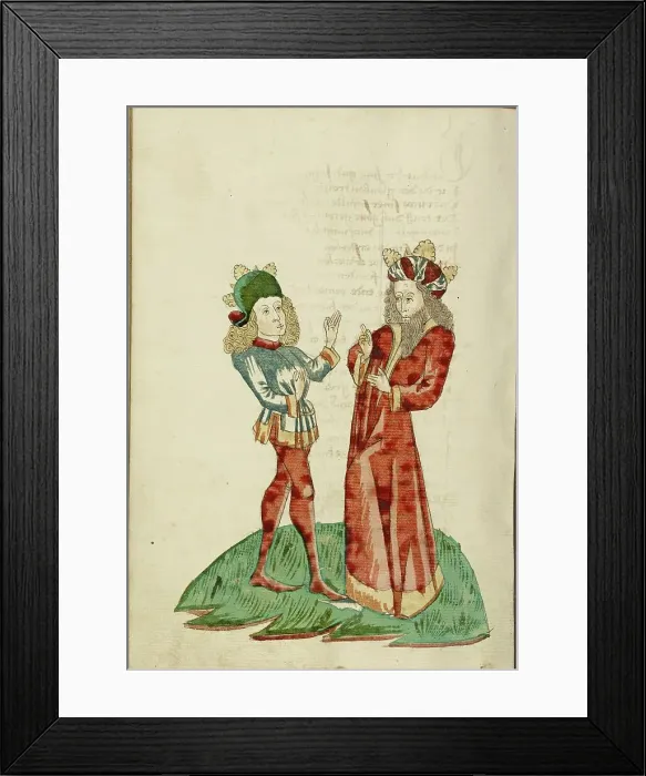 Framed Print : King Avenir and Josaphat in Conversation; Barlaam und Josaphat, 1469. Creators: Hans Schilling, Diebolt Lauber Framed Print : King Avenir and Josaphat in Conversation; Barlaam und Josaphat, 1469. Creators: Hans Schilling, Diebolt Lauber