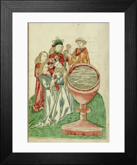 Framed Print : Baptism of King Avenir; Barlaam und Josaphat, 1469. Creators: Hans Schilling, Diebolt Lauber Framed Print : Baptism of King Avenir; Barlaam und Josaphat, 1469. Creators: Hans Schilling, Diebolt Lauber