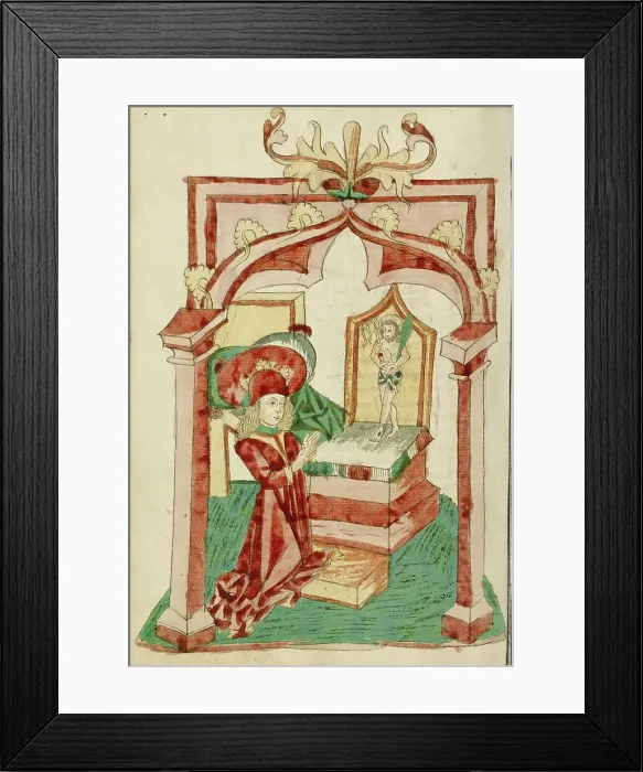 Framed Print : Josaphat Kneels before an Altar with the Man of Sorrows; Barlaam und Josaphat, 1469. Creators: Hans Schilling, Diebolt Lauber Framed Print : Josaphat Kneels before an Altar with the Man of Sorrows; Barlaam und Josaphat, 1469. Creators: Hans Schilling, Diebolt Lauber