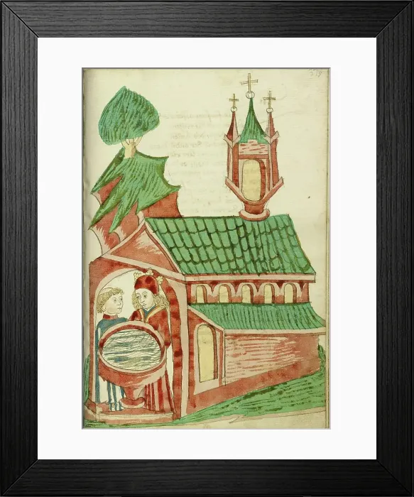 Framed Print : Josaphat and a Priest near a Church Baptismal Font; Barlaam und Josaphat, 1469. Creators: Hans Schilling, Diebolt Lauber Framed Print : Josaphat and a Priest near a Church Baptismal Font; Barlaam und Josaphat, 1469. Creators: Hans Schilling, Diebolt Lauber