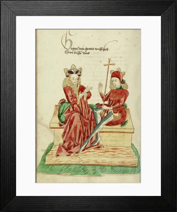 Framed Print : King Avenir and Josaphat in Conversation; Barlaam und Josaphat, 1469. Creators: Hans Schilling, Diebolt Lauber Framed Print : King Avenir and Josaphat in Conversation; Barlaam und Josaphat, 1469. Creators: Hans Schilling, Diebolt Lauber
