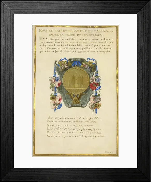 Framed Print : Escutcheon with a Medal; Nine Emblems for Louis XIV, about 1663-1668. Creator: Jacques Bailly Framed Print : Escutcheon with a Medal; Nine Emblems for Louis XIV, about 1663-1668. Creator: Jacques Bailly