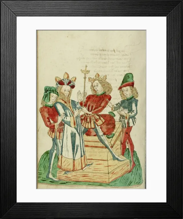 Framed Print : King Avenir Divides his Kingdom with Josaphat; Barlaam und Josaphat, 1469. Creators: Hans Schilling, Diebolt Lauber Framed Print : King Avenir Divides his Kingdom with Josaphat; Barlaam und Josaphat, 1469. Creators: Hans Schilling, Diebolt Lauber