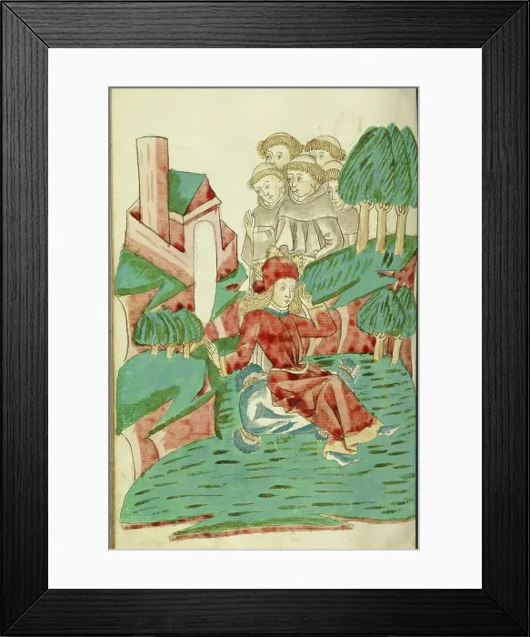 Framed Print : Josaphat sits Dreaming in a Landscape, with Several Monks in the Background, 1469. Creators: Hans Schilling, Diebolt Lauber Framed Print : Josaphat sits Dreaming in a Landscape, with Several Monks in the Background, 1469. Creators: Hans Schilling, Diebolt Lauber