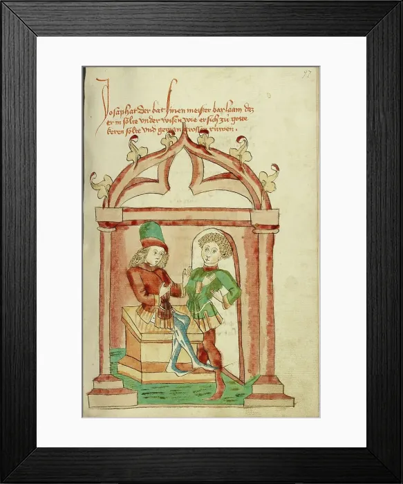 Framed Print : Josaphat and Barlaam in Conversation; Barlaam und Josaphat, 1469. Creators: Hans Schilling, Diebolt Lauber Framed Print : Josaphat and Barlaam in Conversation; Barlaam und Josaphat, 1469. Creators: Hans Schilling, Diebolt Lauber