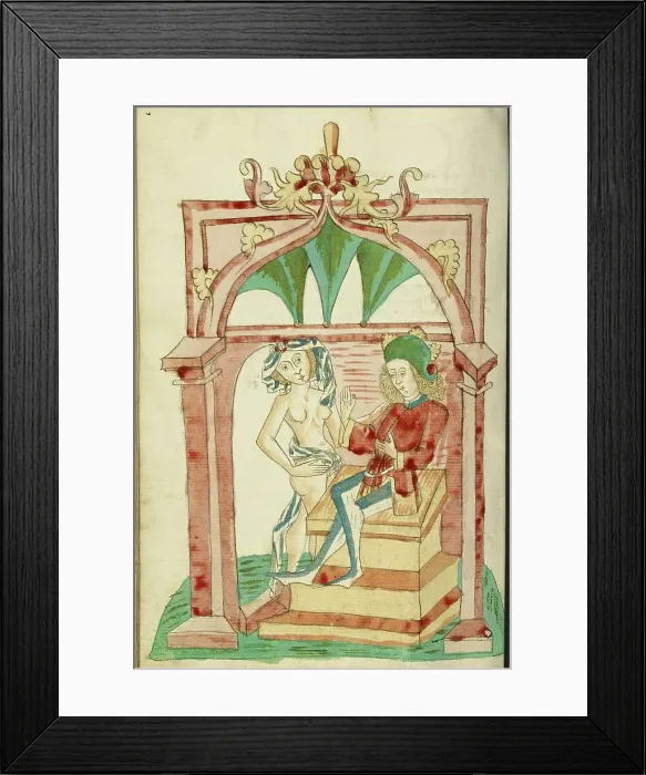 Framed Print : Josaphat Enthroned Tempted by a Naked Woman; Barlaam und Josaphat, 1469. Creators: Hans Schilling, Diebolt Lauber Framed Print : Josaphat Enthroned Tempted by a Naked Woman; Barlaam und Josaphat, 1469. Creators: Hans Schilling, Diebolt Lauber