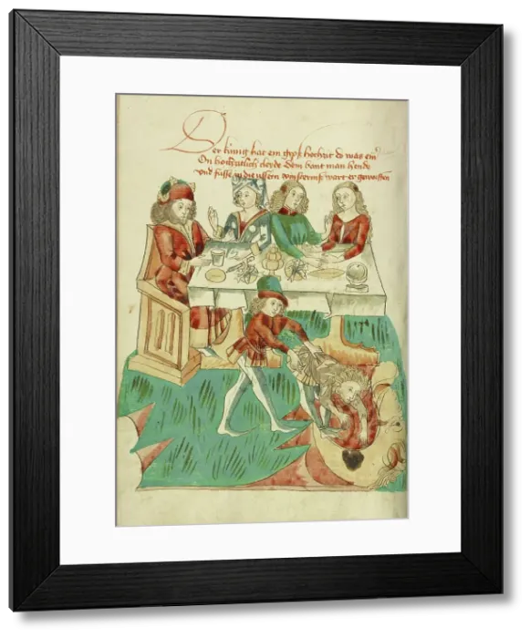 Framed Print : A Royal Wedding Feast: An Unsuitably Dressed Guest Cast into Darkness; Barlaam und Josaphat, 1469. Creators: Hans Schilling, Diebolt Lauber Framed Print : A Royal Wedding Feast: An Unsuitably Dressed Guest Cast into Darkness; Barlaam und Josaphat, 1469. Creators: Hans Schilling, Diebolt Lauber