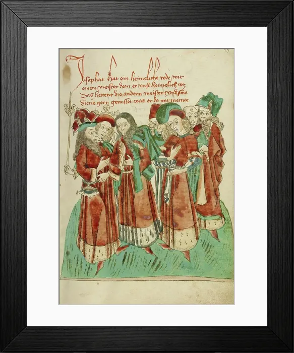 Framed Print : Josaphat Converses with the Astrologers; Barlaam und Josaphat, 1469. Creators: Hans Schilling, Diebolt Lauber Framed Print : Josaphat Converses with the Astrologers; Barlaam und Josaphat, 1469. Creators: Hans Schilling, Diebolt Lauber