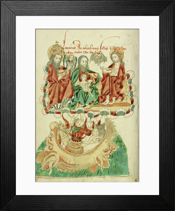 Framed Print : Lazarus in the Bosom of Abraham, The Rich Man in Hell; Barlaam und Josaphat, 1469. Creators: Hans Schilling, Diebolt Lauber Framed Print : Lazarus in the Bosom of Abraham, The Rich Man in Hell; Barlaam und Josaphat, 1469. Creators: Hans Schilling, Diebolt Lauber