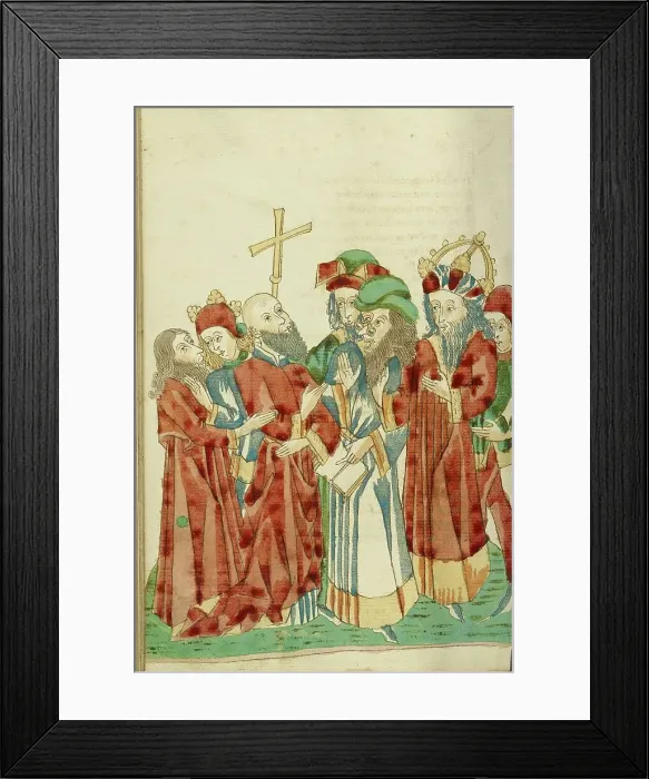 Framed Print : King Avenir and Josaphat amid the Pagan Scholars; Barlaam und Josaphat, 1469. Creators: Hans Schilling, Diebolt Lauber Framed Print : King Avenir and Josaphat amid the Pagan Scholars; Barlaam und Josaphat, 1469. Creators: Hans Schilling, Diebolt Lauber