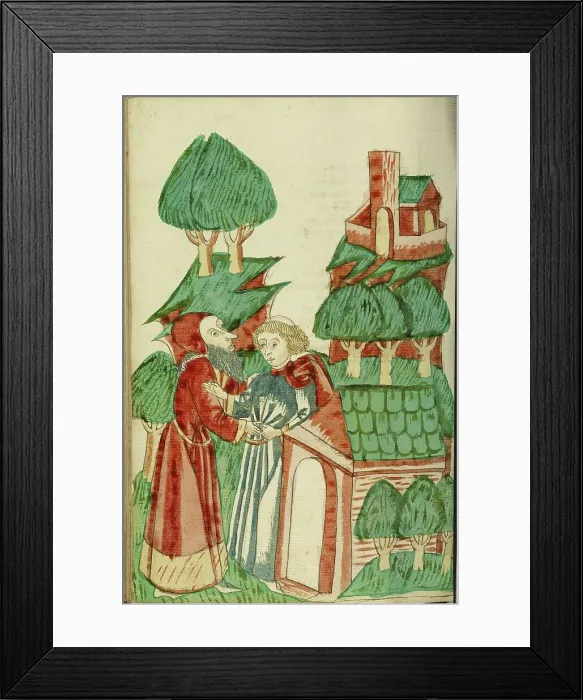 Framed Print : Nachor Visits a Holy Man; Barlaam und Josaphat, 1469. Creators: Hans Schilling, Diebolt Lauber Framed Print : Nachor Visits a Holy Man; Barlaam und Josaphat, 1469. Creators: Hans Schilling, Diebolt Lauber