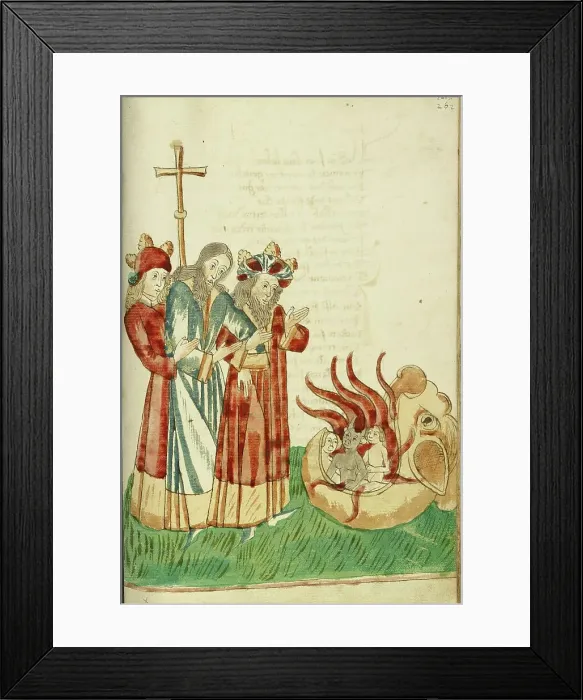 Framed Print : King Avenir, Josaphat and Nachor Behold the Hell Mouth; Barlaam und Josaphat, 1469. Creators: Hans Schilling, Diebolt Lauber Framed Print : King Avenir, Josaphat and Nachor Behold the Hell Mouth; Barlaam und Josaphat, 1469. Creators: Hans Schilling, Diebolt Lauber