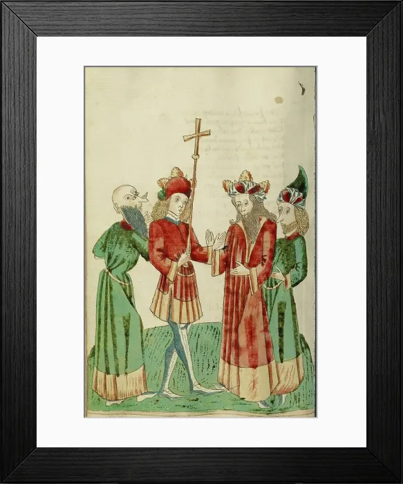 Framed Print : Avenir and Josaphat with Two Scholars; Barlaam und Josaphat, 1469. Creators: Hans Schilling, Diebolt Lauber Framed Print : Avenir and Josaphat with Two Scholars; Barlaam und Josaphat, 1469. Creators: Hans Schilling, Diebolt Lauber