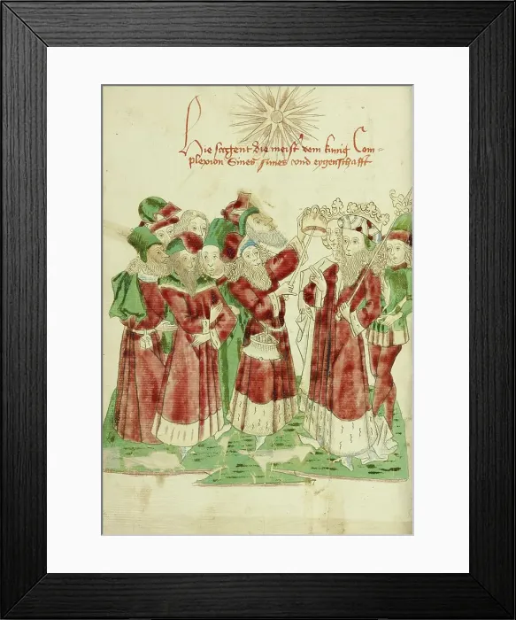 Framed Print : The Royal Couple with Astrologists; Barlaam und Josaphat, 1469. Creators: Hans Schilling, Diebolt Lauber Framed Print : The Royal Couple with Astrologists; Barlaam und Josaphat, 1469. Creators: Hans Schilling, Diebolt Lauber