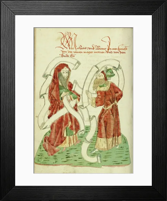 Framed Print : Micah and Habakkuk; Barlaam und Josaphat, 1469. Creators: Hans Schilling, Diebolt Lauber Framed Print : Micah and Habakkuk; Barlaam und Josaphat, 1469. Creators: Hans Schilling, Diebolt Lauber