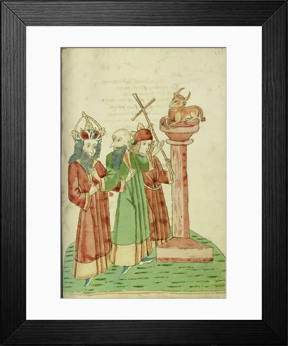 Framed Print : King Avenir, Josaphat, and Nachor Behold the Golden Calf; Barlaam und Josaphat, 1469. Creators: Hans Schilling, Diebolt Lauber Framed Print : King Avenir, Josaphat, and Nachor Behold the Golden Calf; Barlaam und Josaphat, 1469. Creators: Hans Schilling, Diebolt Lauber