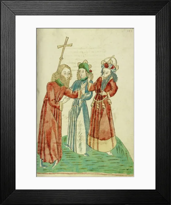 Framed Print : King Avenir and Josaphat Converse with Nachor; Barlaam und Josaphat, 1469. Creators: Hans Schilling, Diebolt Lauber Framed Print : King Avenir and Josaphat Converse with Nachor; Barlaam und Josaphat, 1469. Creators: Hans Schilling, Diebolt Lauber